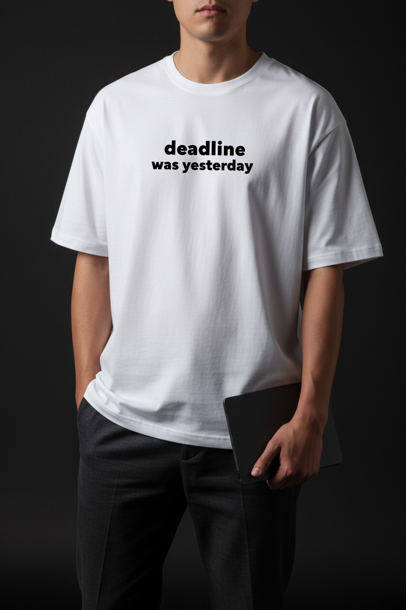 Deadline was yesterday [White] - Unisex Terry Oversized Tee - 4