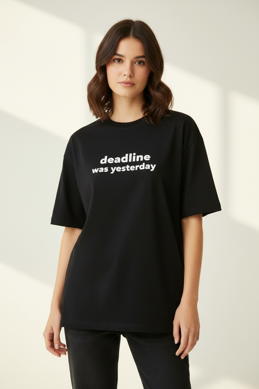 Deadline was yesterday [Black] - Unisex Terry Oversized Tee - 5